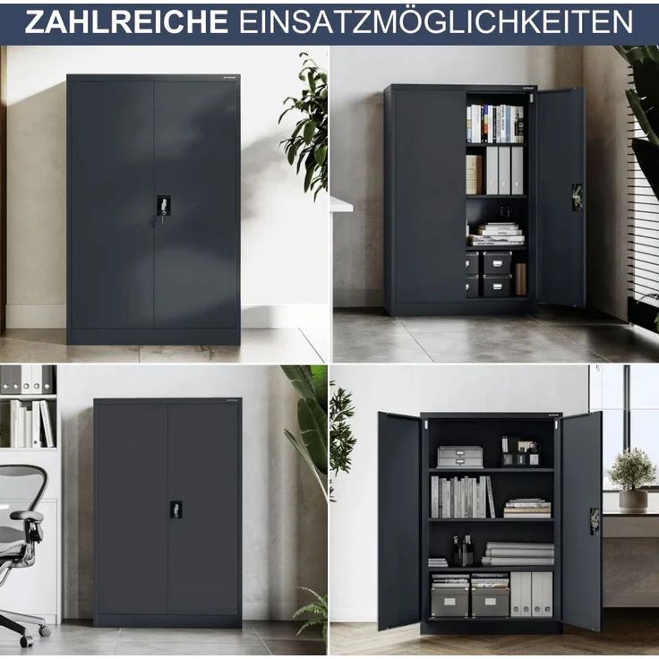 Aktenschrank abschließbar KADO - 4 Ebenen verstellbar, Flügeltüren | Metallschrank Werkstatt Mehrzweckschrank Büroschrank aus Stahl Werkzeugschrank, 140x90x40cm Anthrazit – Bild 6