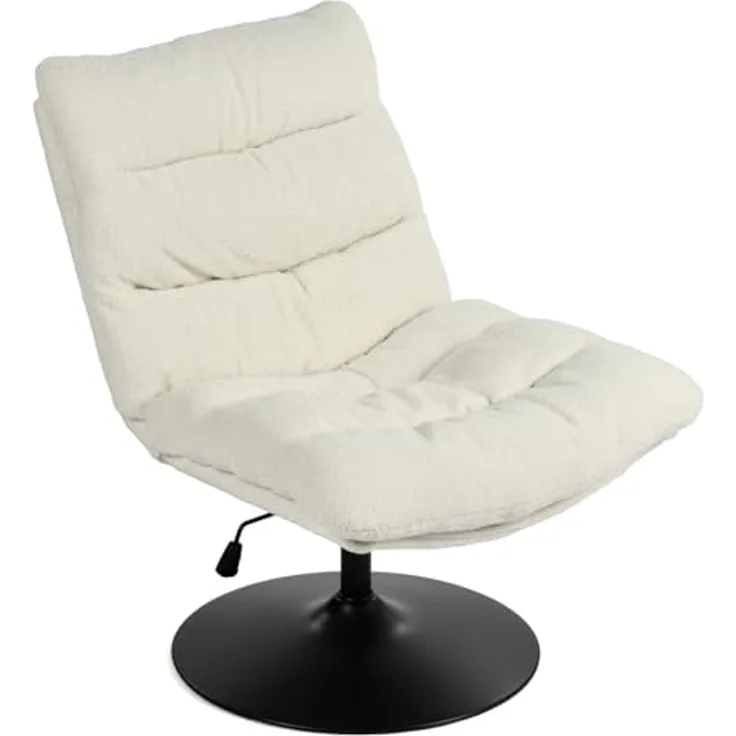 MEUBLE Cosy Bürostuhl Ergonomisch Schreibtischstuhl mit höhenverstellbar 360° Drehbar Kippfunktion ohne Armlehnen, Bouclé-Stoff, Weiß