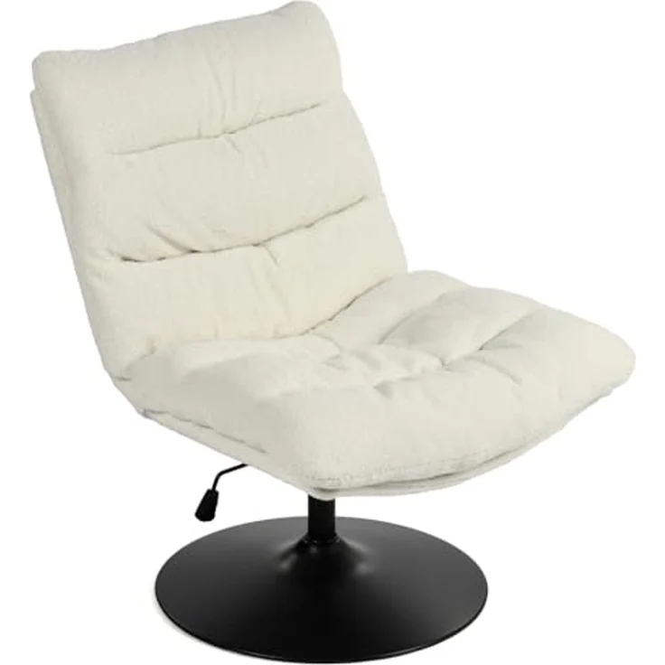 MEUBLE Cosy Bürostuhl Ergonomisch Schreibtischstuhl mit höhenverstellbar 360° Drehbar Kippfunktion ohne Armlehnen, Bouclé-Stoff, Weiß – Bild 1