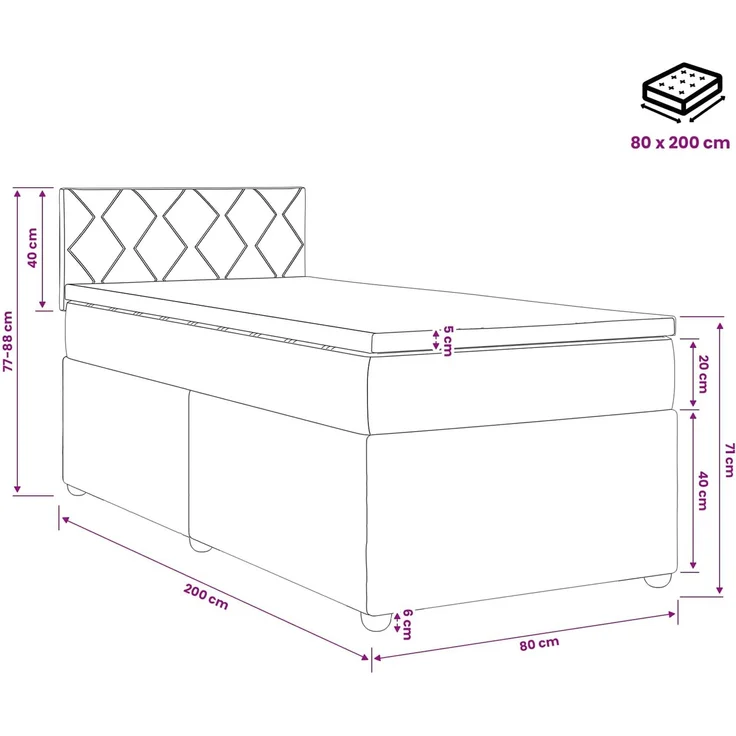 vidaXL Boxspringbett mit Matratze Dunkelgrau 80 x 200 cm Samt 3451572 – Bild 11