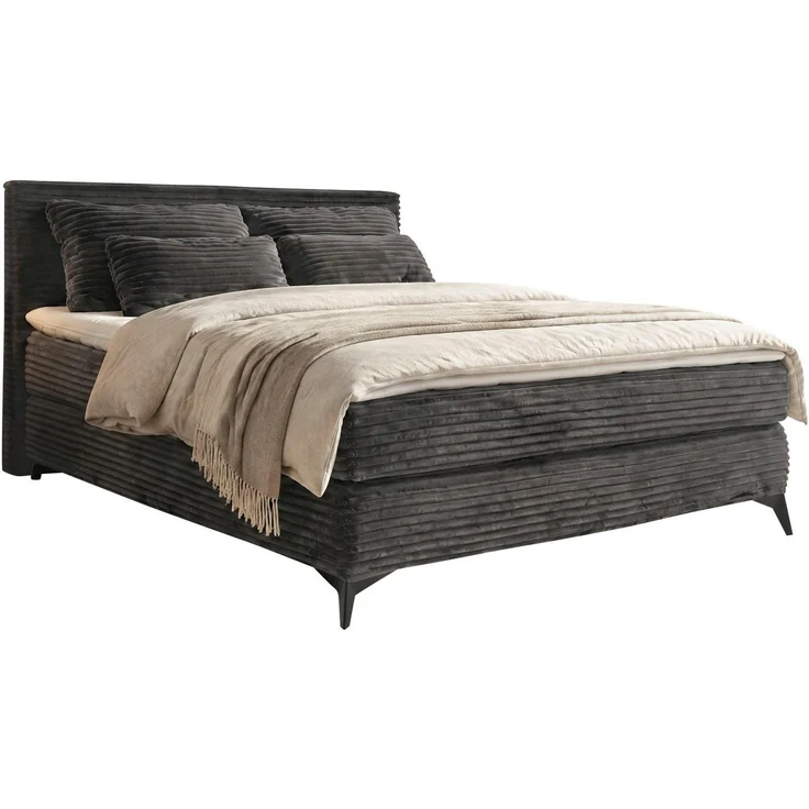 Jockenhöfer Gruppe Boxspringbett PAULINA inkl. Bonnell- oder Tonnentaschenfederkernmatratze H2-H4 (kuscheliger Breitcord), mit 6cm PUR- oder Kaltschaumtopper, 140x200 cm / 180x200cm – Bild 2