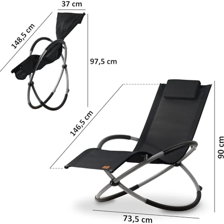 CampFeuer Relaxliege | Gartenliege klappbar, Sonnenliege, Gartenstuhl | Klappstuhl, Liegestuhl, Schaukelsessel, Schwungliege, Schwingliege, Schaukelliege, Outdoorliege, Strandliege (Schwarz) – Bild 4