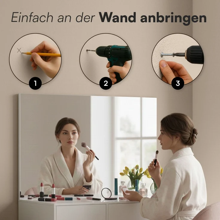 Bellamio 'Livny' Schminkspiegel, 110x70 cm, Wandspiegel aus HD-Glas (mit Wandbefestigung) – Bild 4