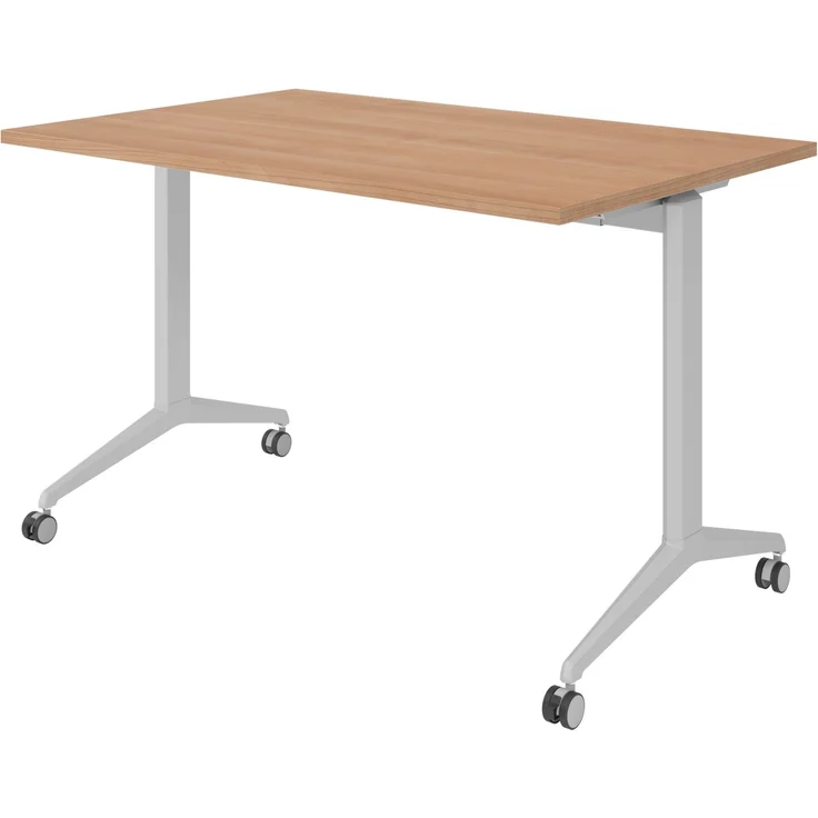 bümö Seminartisch klappbar fahrbar 120x80 cm Nussbaum, Gestell silber - Klapptisch staffelbar, mit vier Doppelrollen Büro Schulungstisch, KFZ12-N-S – Bild 1