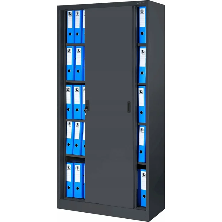 Jan Nowak Aktenschrank Büroschrank mit Schiebetüren Metall 4 Fachböden Pulverbeschichtung Abschließbar 185 x 90 x 40 cm (Anthrazit)