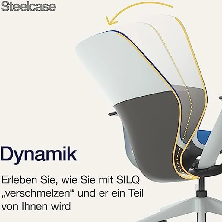Steelcase Silq Ergonomischer, höhenverstellbarer Stuhl mit Möwengrau/Karbon Metallic Rückenlehne und Königsblau Bezug – Bild 3