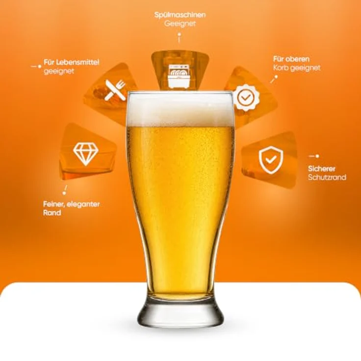 LAV Gläser-Set Brotto Bierglas, 6-tlg, Glas, 6er Set, 565ml, ideal für Biergenuss – Bild 5