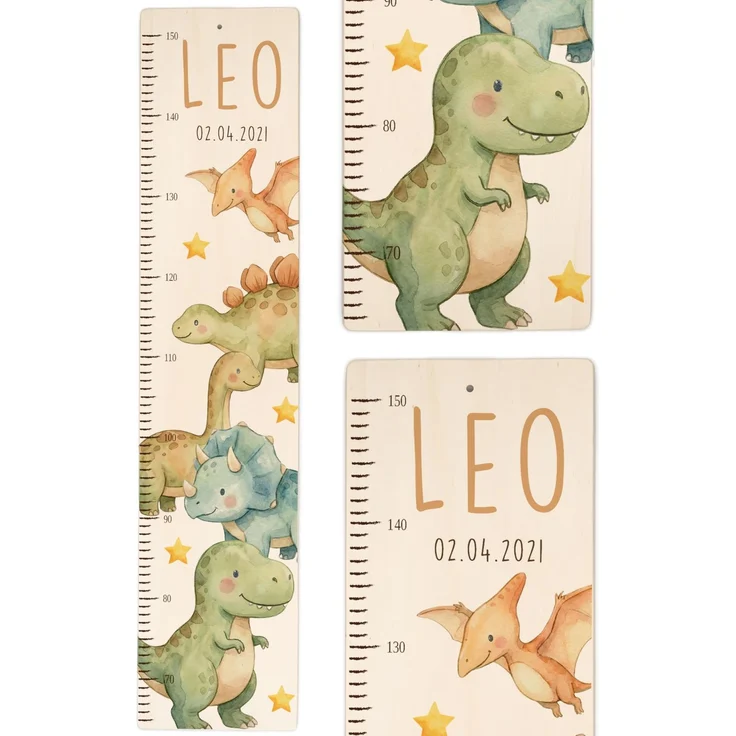 Kidsmood - Personalisierte Messlatte Kinder Holz – Hochwertige Messleiste & Wand-Deko für Baby- & Kinderzimmer mit abenteuerlichem Dinosaurier – Tolles Taufgeschenk für Mädchen & Jungen (65-140cm)