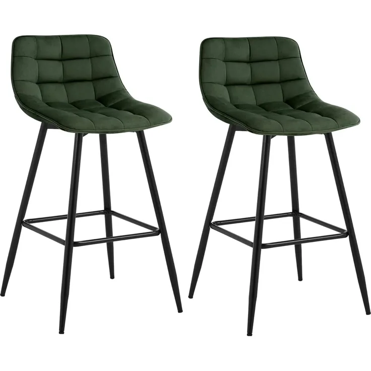 2er-Set Designer Barstuhl mit Fußstütze Samt, Metallbeine Elif dunkelgrün