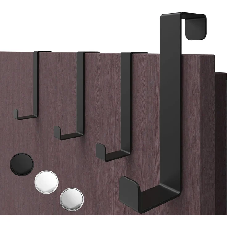 4smile Türhaken zum Einhängen, 4er Set - Schwarze Kleiderhaken für Tür oder Schrank, vielseitige Haken zum Einhängen - Türgarderobe mit hoher Tragkraft, stabile Türhakenleiste