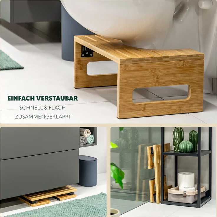 eluno Toilettenhocker, Fußbank aus Bambus, platzsparend zusammenklappbar, natur – Bild 5