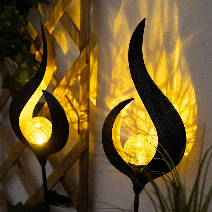2x LED Solarleuchte, Flammen Design, bronze, klar, H 90 cm – Bild 2
