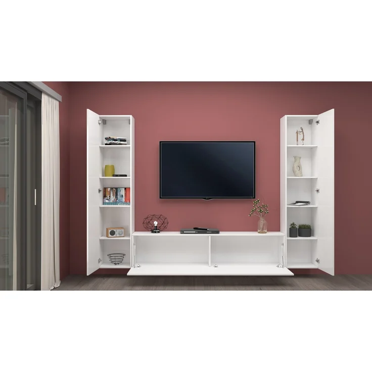 Wohnwand >Benevent< (3-teilig) in Weiß Hochglanz - 260x180x30 (BxHxT) – Bild 3