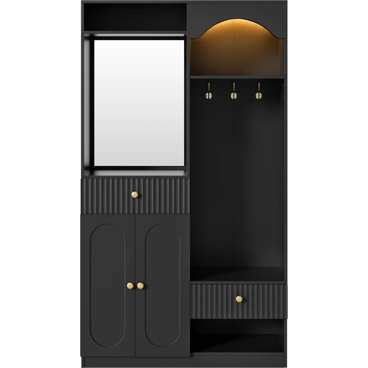 Kompaktgarderobe mit Spiegel und Sitzbank,Flurgarderobe mit Schuhschrank und Haken, Kleiderhaken,Kompaktgarderobe,Flurmöbel Set,Flurgarderobe – Bild 9