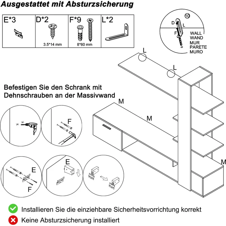 Home Wohnzimmer-Wandschrank, Wohnzimmermöbel-Set 180 x 33,5 x 151,5 cm, geeignet für Fernseher unter 60 Zoll, modernes Eichenweiß TV-Schrank,Lowboard,TV Wohnwand Set,Wohnzimmer Möbel Set--Weiß, Holz--180x33.5x151.5cm--YOUDENOVA – Bild 2