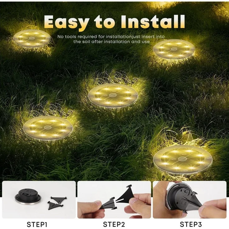 LQWELL LED Gartenstrahler LED Solar Bodenleuchte Außen für Garten, LED fest integriert, Warmweiß 8 Stück 8 LED Solarlampen Dekorative Gartenbeleuchtung, für Gras Gänge Gehwege Einfahrten Gärten