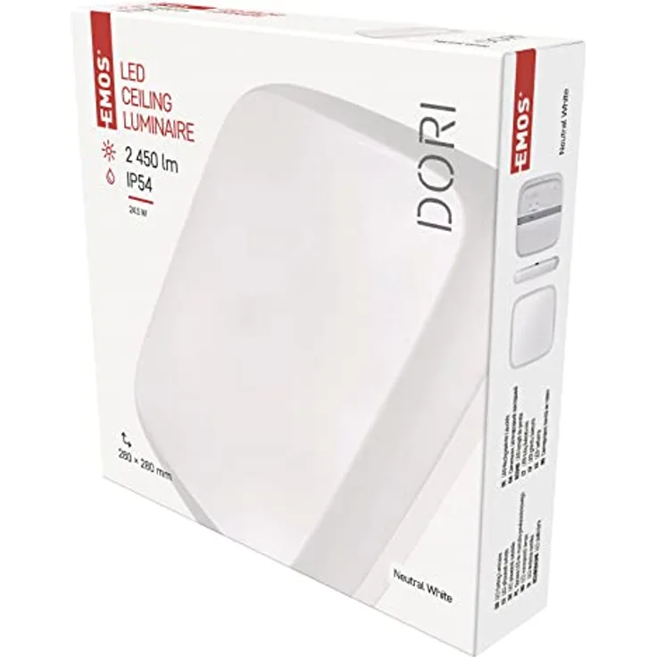 EMOS DORI LED Wand- und Deckenleuchte, weiß, 24,5W, 2450 lm, Neutralweiß 4000 K, IP54, 25.000 Stunden Lebensdauer