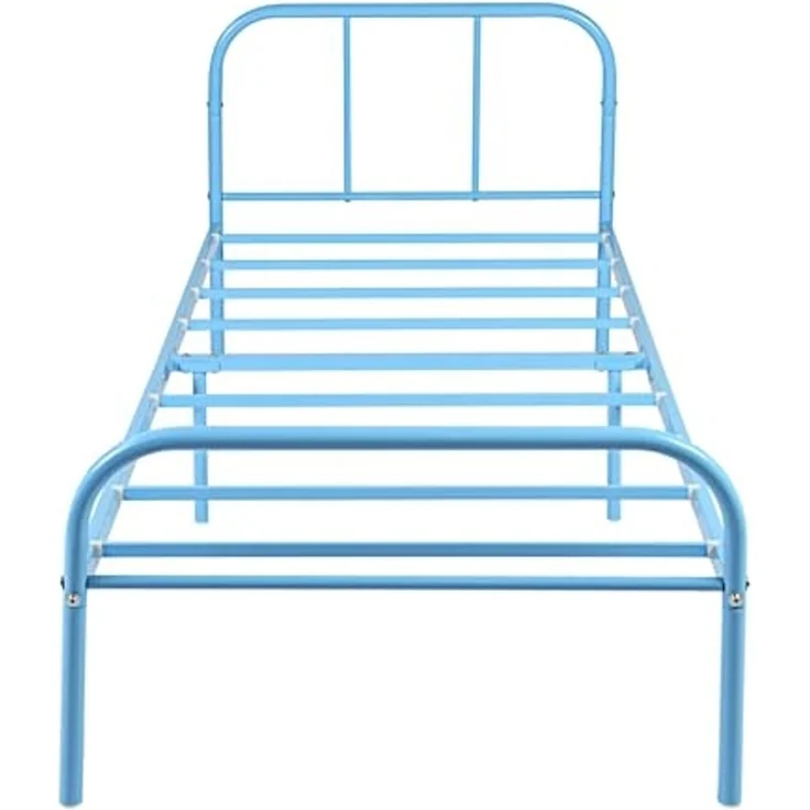 FurnitureR Bettgestell für Einzelbett, aus Metall, Farbiger Bettrahmen mit Lattenrost und Kopfteil, Bett für Schlafzimmer, Junior, geeignet für 190x90 cm, Matratze, blau – Bild 5