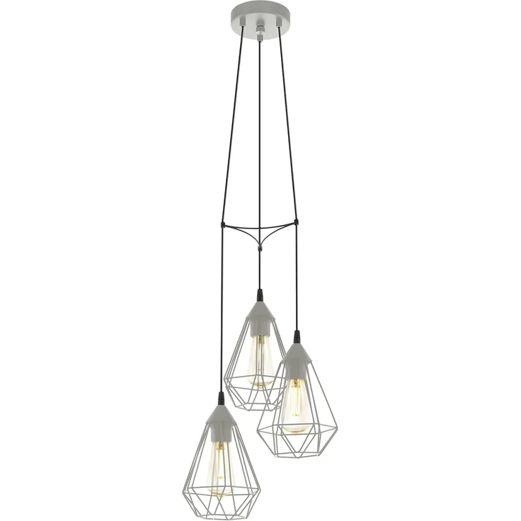 EGLO Cluster Hängelampe Tarbes, 3-flammige Pendelleuchte über Esstisch, Deckenlampe hängend aus Metall in Grau, Esszimmerlampe mit E27 Fassung, Ø 31 cm – Bild 1