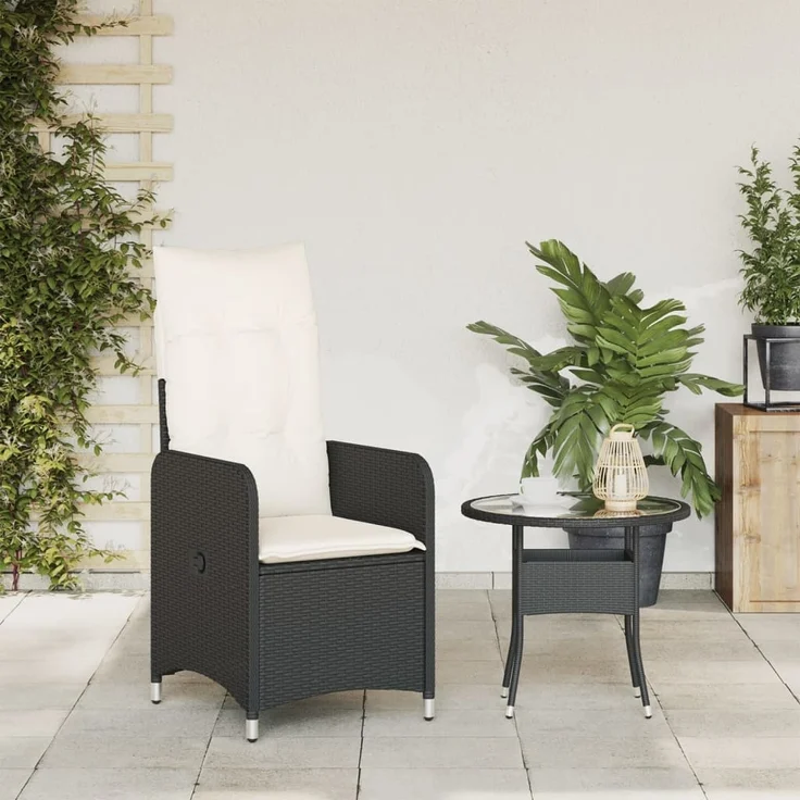 vidaXL Gartensessel Verstellbar mit Kissen Schwarz Poly Rattan 365680 – Bild 2