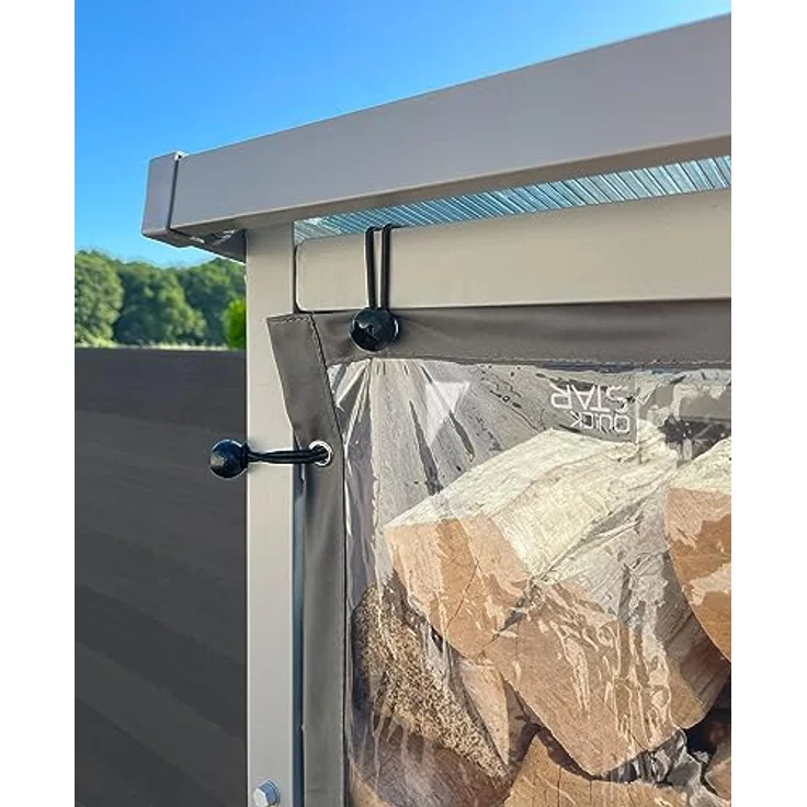 Quick Star Kaminholzregal 126x177cm Wetterschutz für Kaminholzregal 130x70x185cm, Mit 22 Ösen, Spanngummis und Reißverschluss – Bild 4