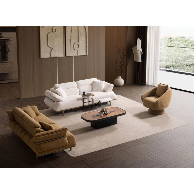 Sitzgruppe/Sofa Set - Wohnzimmergarnitur "Lorina" 3+3+1-Braun/Beige – Bild 2