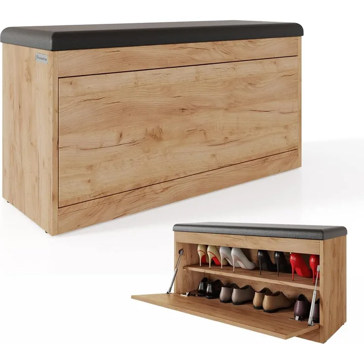 Platan Room Schuhschrank mit Sitzkissen, Schuhkommode, Schuhbank 100 cm breit