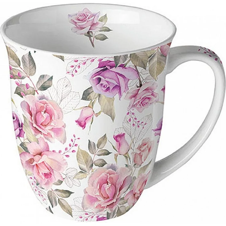 Ambiente Luxury Paper Products Tasse, Keramik, Tasse 10cm Porzellan mit Vintage Rosen Motiv Rosa / Weiß – Bild 1