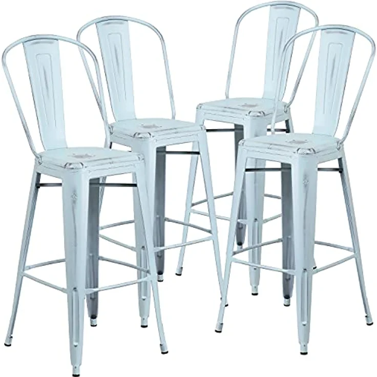 Flash Furniture Handelsübliche Qualität, 4 Stück, 76,2 cm hoch, Metall, für drinnen und draußen, Barhocker mit Rückenlehne, grün-blau, 4 Stück – Bild 2