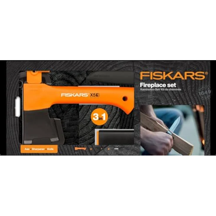 Fiskars Kaminofen-Set, Freizeitbeil X5-XXS, 23 cm, Xsharp Axt- und Messerschärfer, Keramik-Schleifkopf, Universalmesser K40, Inkl. Köcher, 22,5 cm, 1057913 – Bild 6