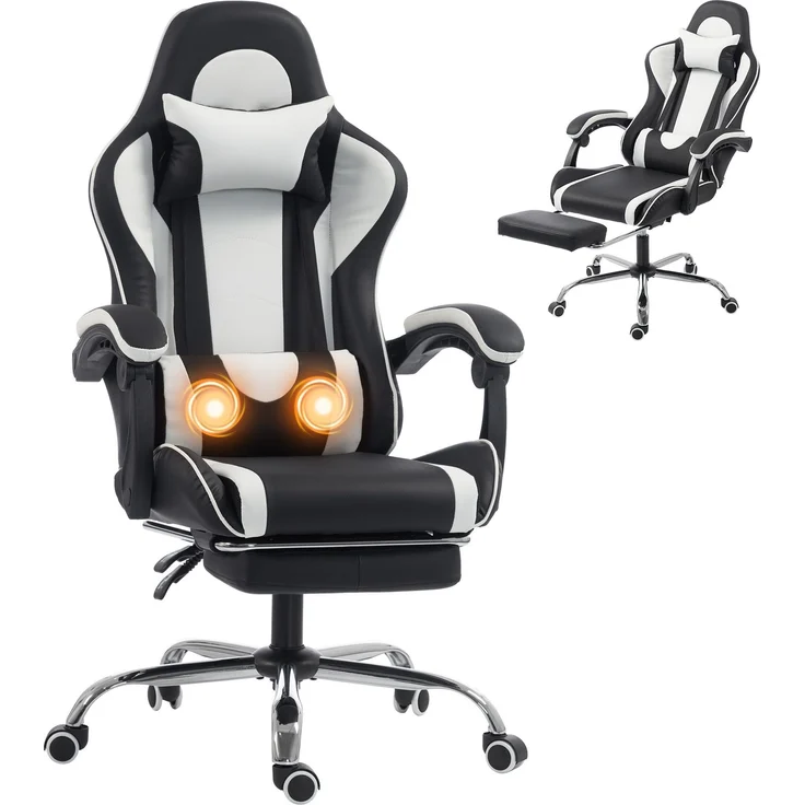 Ergonomischer Massage-Gaming-Stuhl mit verstellbarem Lendenkissen, 67.0×60.0×131.0cm, Weiß, MELAYR – Bild 1