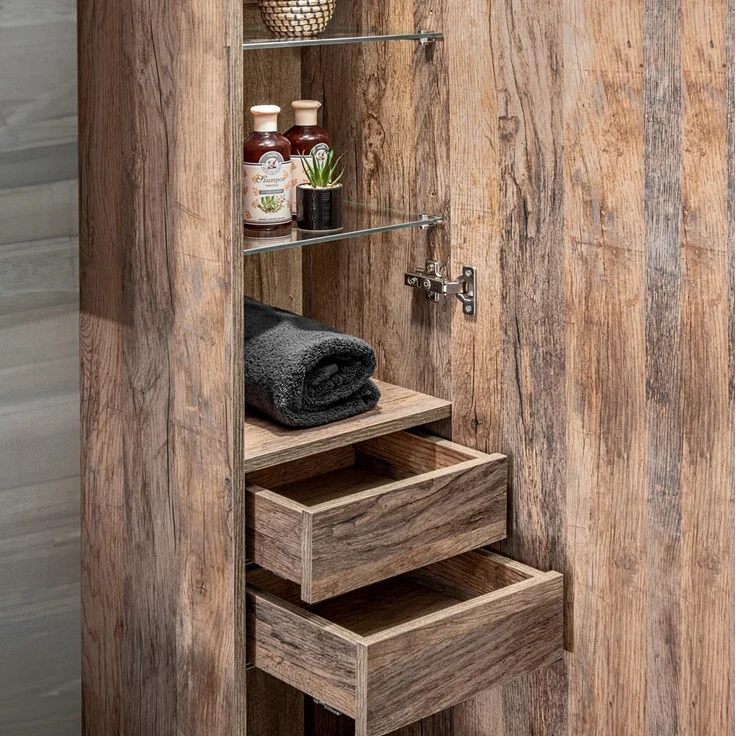 Badmöbel Hochschrank PUEBLA-56 Vintage Oak Eiche, 2 Türen, B/H/T: 35/160/33 cm – Bild 2