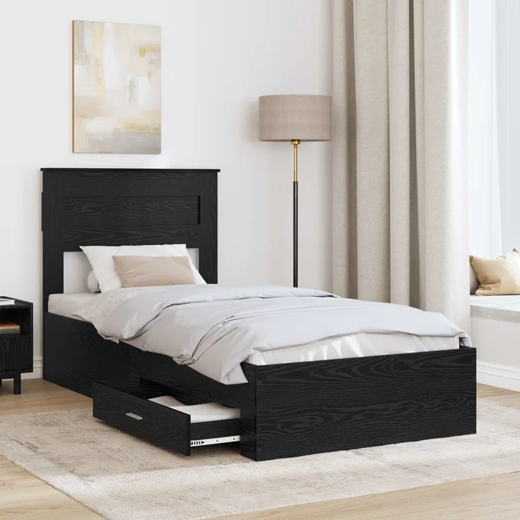 vidaXL Bettrahmen Schwarz Eichen-Optik 90 x 200 cm Holzwerkstoff 3410036 – Bild 2