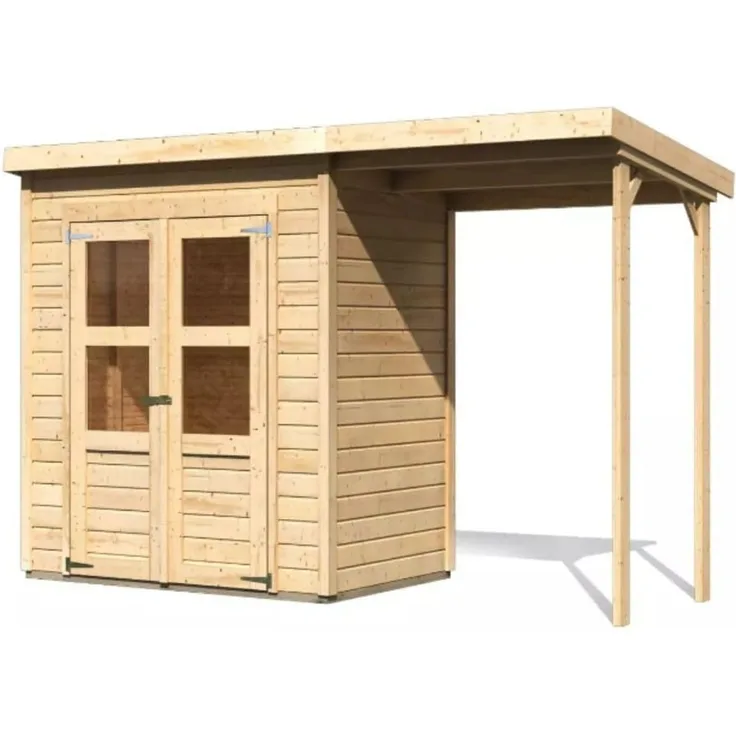 Karibu Holz Gartenhaus Set "Merseburg 2", naturbelassen, 1,8x1,2 m (B x T),mit Anbaudach