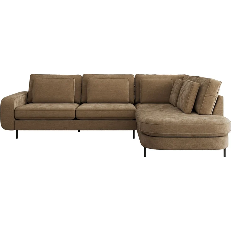CALENO L-Form Ecksofa 317x225 cm, Massivholz-Rahmen & Wellenfedern, Sitzhöhe 51 cm, modernes Polstersofa rückenecht bezogen & freistehend - Braun Schenille glatt - Rechts Seite – Bild 7