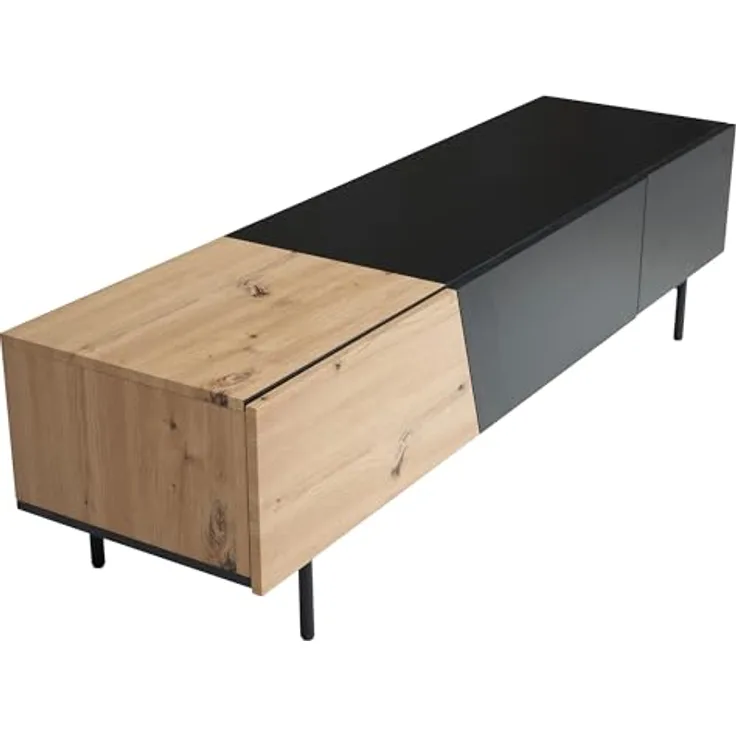 Livetastic Lowboard, Schwarz, Eiche, Holzwerkstoff, 1 Schublade, 150x40x40 cm, stehend für Wohnzimmer
