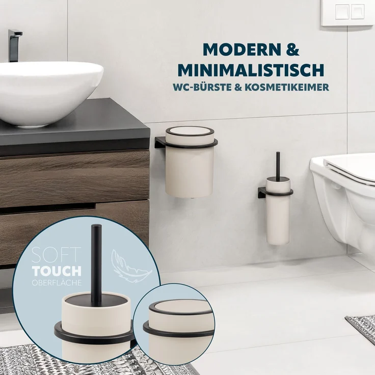 bremermann 2tlg. Bad-Set SAVONA Softtouch inkl. Wandhalterung, Kosmetikeimer 5,5 Liter und WC-Garnitur, rund - beige – Bild 2