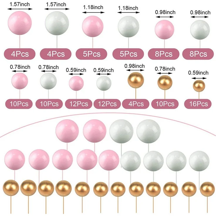 CLTYQ Tortenstecker 108-tlg. Gold-Kugeln für Torten-Deko,Cupcake-Dekorationen, Für Hochzeiten, Geburtstage, Jubiläen,Kugeln am Stiel Gold – Bild 2
