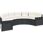 vidaXL Gartensofa mit Kissen Halbrund Schwarz Poly-Rattan 3318513