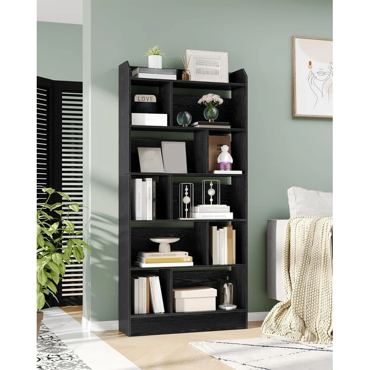 Bücherregal, Bücherschrank, mit 6 Fächern, Aufbewahrungsregal, Standregal, für Wohnzimmer, Büro, Schlafzimmer, 24 x 80 x 170 cm, Schwarz – Bild 3