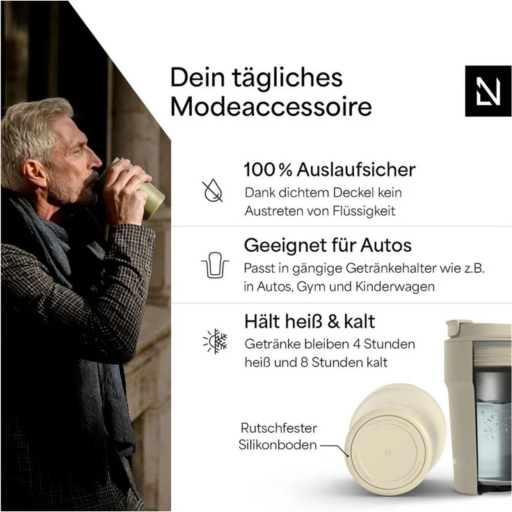 LARS NYSØM Thermobecher Bevægelse, 1-tlg, Thermobecher mit Vakuum Isolierung: 4h heiß / 8h kühl – Bild 2