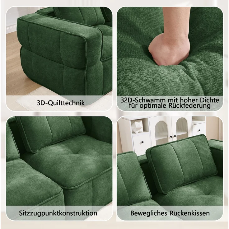 DESVIAE Sofa 3-Sitzer L-Form Grün aus Polyester – 271x162x67 cm – modular, Hocker – Bild 5