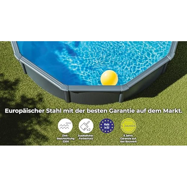 GRE Stahlwandpool-Set 'Anthracite' Ø 350 × 120 cm, mit Sandfilteranlage 4 m³/h, Edelstahl-Sicherheitsleiter und UV-Schutz PVC-Auskleidung – Bild 10