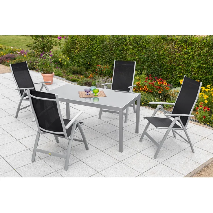 Carrara Gartenmöbel Set 5tlg, 150x90 cm, schwarz
