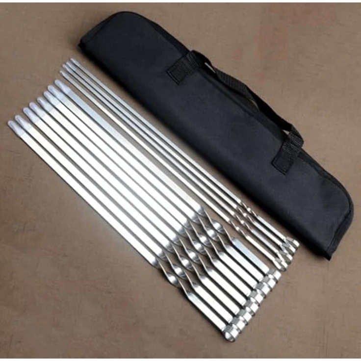 BAYLI Pizzaschneider Bayli 12 x Edelstahl Grillspieße mit Tasche, 40cm Schaschlikspieße – Bild 5