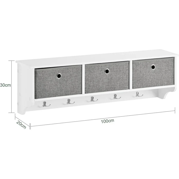 SoBuy FRG282-W Wandgarderobe, MDF, Lackiert, Weiß, 100 x 30 x 20 cm – Bild 3