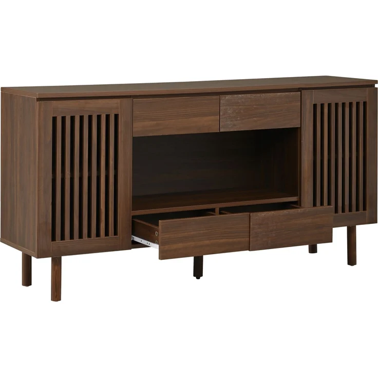 ZUBALIYA Sideboard 140x35x71 cm, mit 4 Schubladen, aus MDF, Walnuss – Bild 10