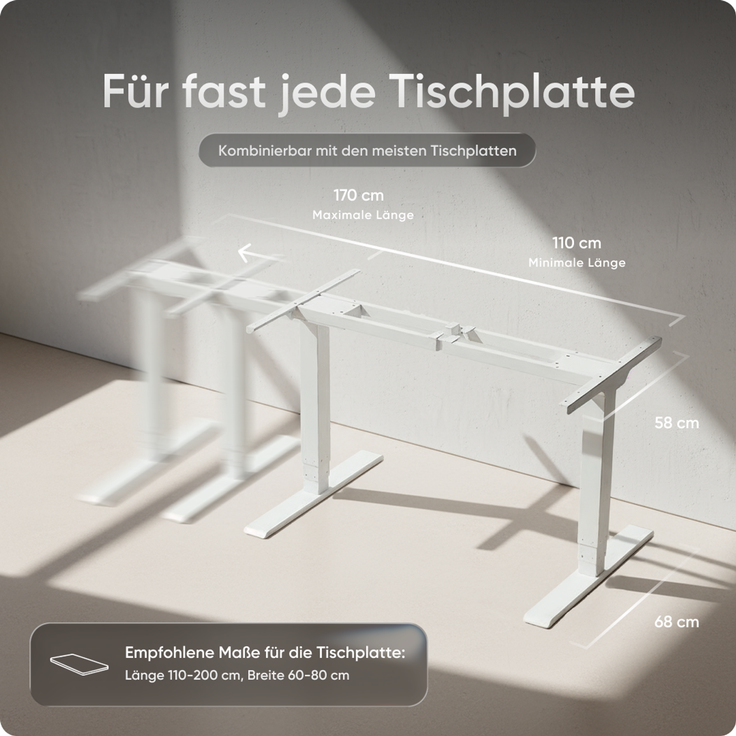 DESKSPACE PRO Plus Höhenverstellbarer Schreibtisch Gestell - Dual-Motor Tischgestell, Elektrisches Tischgestell mit Memory Funktion (Weiß) – Bild 8