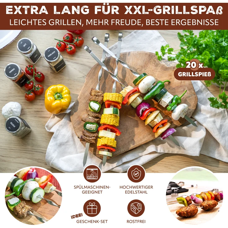 Grillspieße 20er Set, inkl. Aufbewahrungstasche / Edelstahl, 39 cm, gedreht – Bild 2