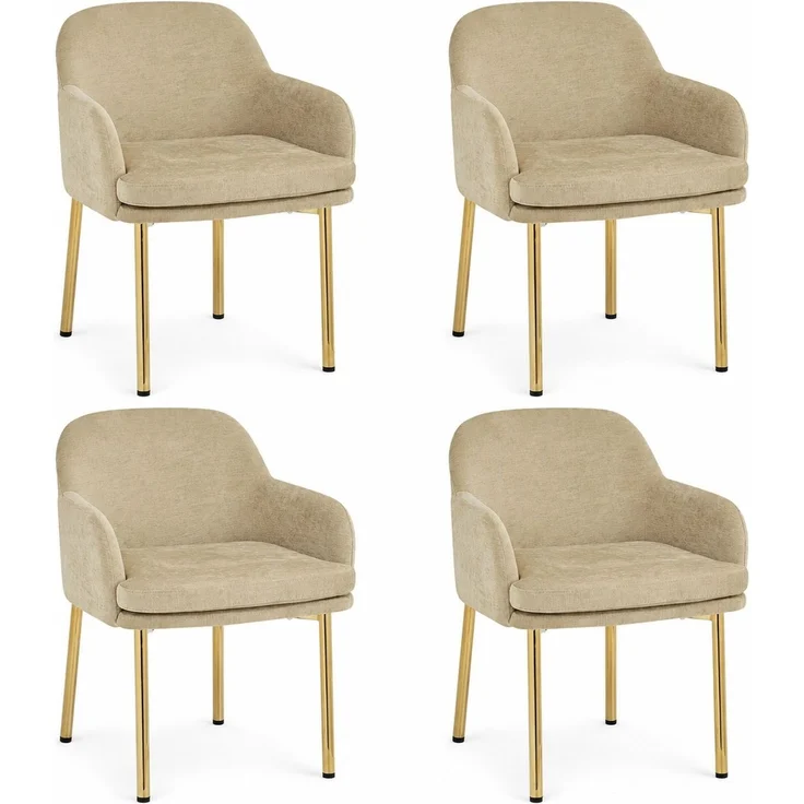 4 Esszimmerstühle mit Armlehnen, Polyester & Metallgestell, 61x59x78,5 cm, Braun – Bild 4